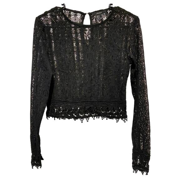 Forever 21 Black Lace Long Sleeve Top Small Sheer Whimsigoth Goth Vamp Witchy - Picture 1 of 6